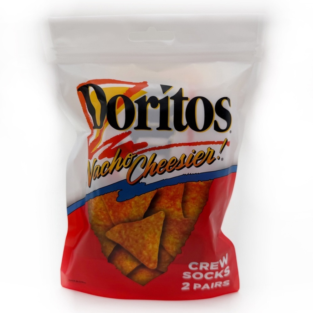Doritos Nacho Cheese Crew Socks Mens Womens Red Black Fun Novelty Gift 2 Pairs